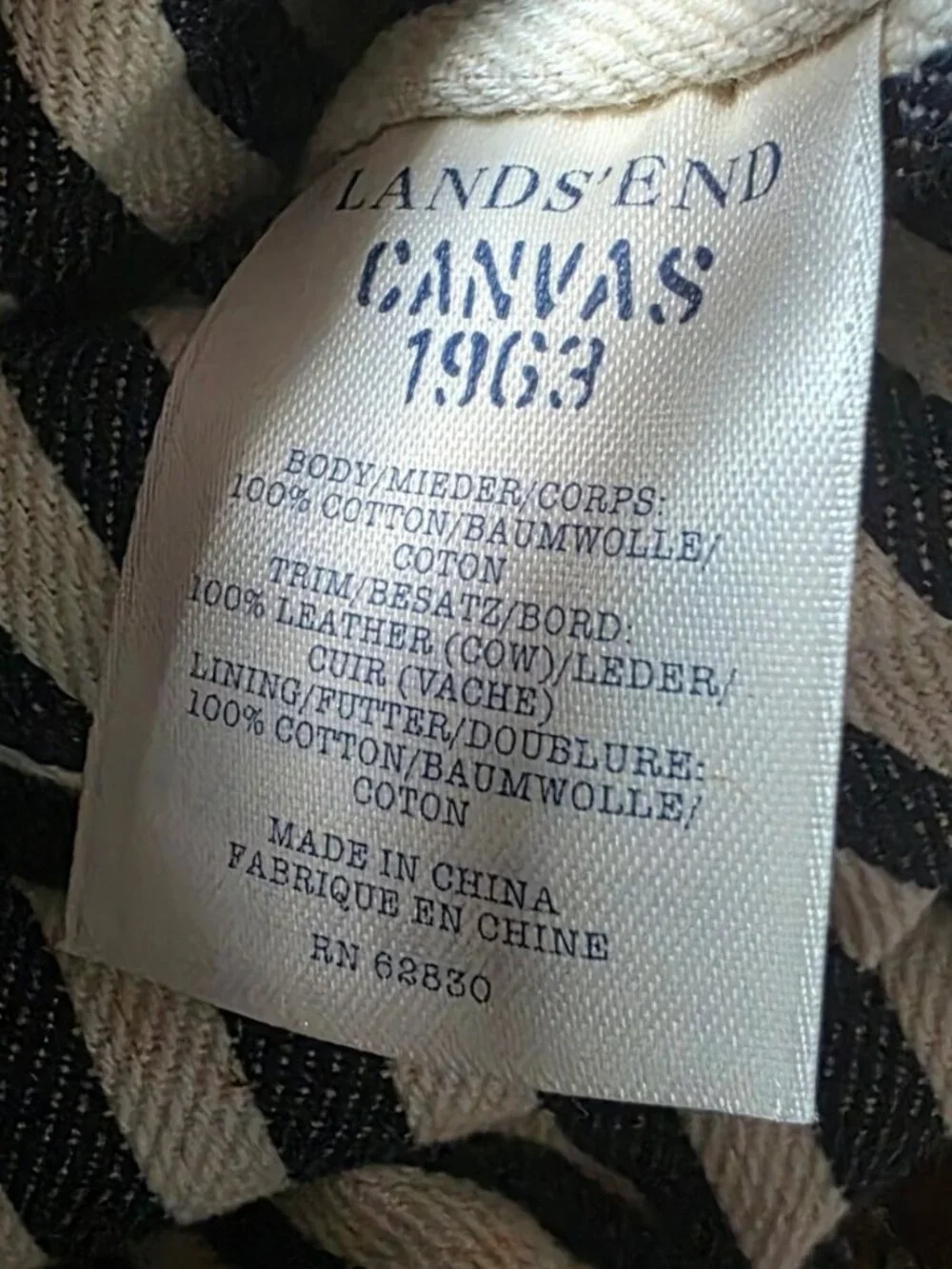 Vintage LANDS END Canvas & Leather Rope-Handle Tote in Olive and Brown